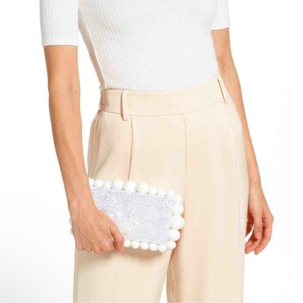 Cult Gaia Eos Beaded Acrylic Box Clutch in White - Authentic